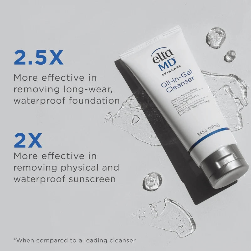 Experience a clean, nourished complexion with EltaMD Oil-in-Gel Cleanser (3.4 oz), a lightweight daily cleanser that dissolves stubborn makeup and environmental buildup