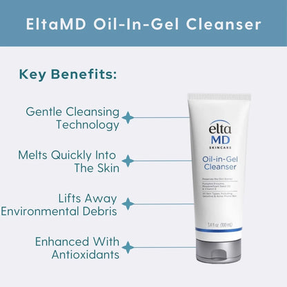 EltaMD Oil-in-Gel Cleanser (3.4 oz) features a unique oil-to-gel formula that deeply cleanses without stripping moisture, making it suitable for all skin types