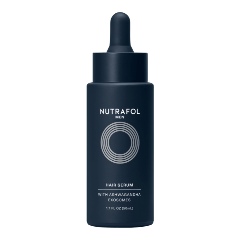 Nutrafol hair serum bottle on a white background