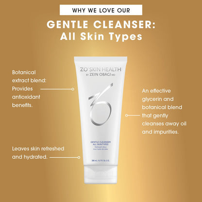 ZO Skin Health Gentle Cleanser gently washes away dirt and excess oil without stripping moisture, making it ideal for everyday skincare routines